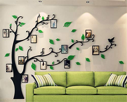 Wandtattoo Baum 3D DIY Wandaufkleber Family Stammbaum Fotowand Baum Wandtattoo Wall Sticker mit Bilderrahmen Foto Wandsticker Wanddeko Deko Wohnzimmer Schlafzimmer (Grun Rechts,S) von guangmu