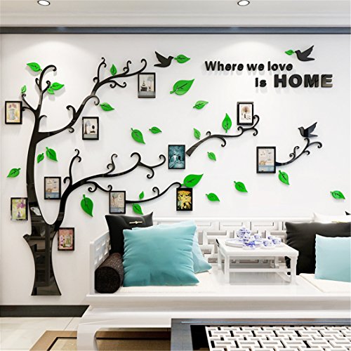 Wandtattoo Baum 3D DIY Wandaufkleber Family Stammbaum Fotowand Baum Wandtattoo Wall Sticker mit Bilderrahmen Foto Wandsticker Wanddeko Deko Wohnzimmer Schlafzimmer (Grun Rechts,XL) von guangmu