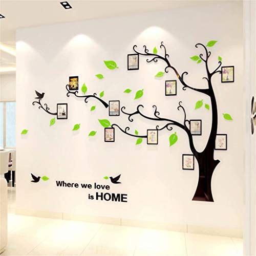 Wandtattoo Baum 3D DIY Wandaufkleber Family Stammbaum Fotowand Baum Wandtattoo Wall Sticker mit Bilderrahmen Foto Wandsticker Wanddeko Deko Wohnzimmer Schlafzimmer (Hellgrun Links,L) von guangmu