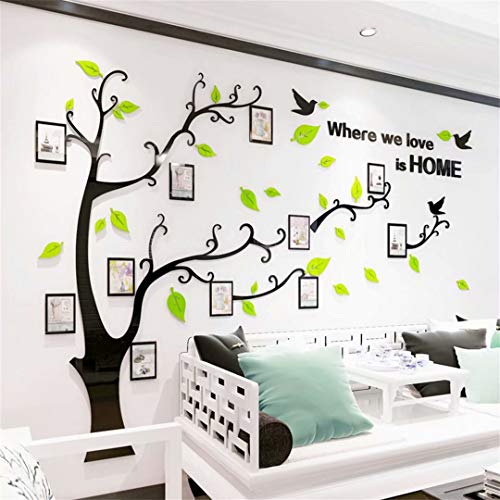 Wandtattoo Baum 3D DIY Wandaufkleber Family Stammbaum Fotowand Baum Wandtattoo Wall Sticker mit Bilderrahmen Foto Wandsticker Wanddeko Deko Wohnzimmer Schlafzimmer (Hellgrun Rechts,L) von guangmu