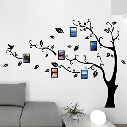 Wandtattoo Baum 3D DIY Wandaufkleber Family Stammbaum Fotowand Baum Wandtattoo Wall Sticker mit Bilderrahmen Foto Wandsticker Wanddeko Deko Wohnzimmer Schlafzimmer (Schwarz Links,S) von guangmu