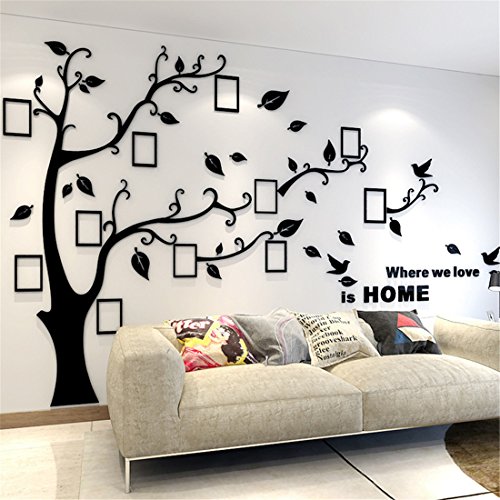 Wandtattoo Baum 3D DIY Wandaufkleber Family Stammbaum Fotowand Baum Wandtattoo Wall Sticker mit Bilderrahmen Foto Wandsticker Wanddeko Deko Wohnzimmer Schlafzimmer (Schwarz Rechts,M) von guangmu