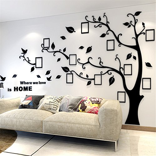 Wandtattoo Baum 3D DIY Wandaufkleber Family Stammbaum Fotowand Baum Wandtattoo Wall Sticker mit Bilderrahmen Foto Wandsticker Wohnzimmer Schlafzimmer (Schwarz Links,L) von guangmu