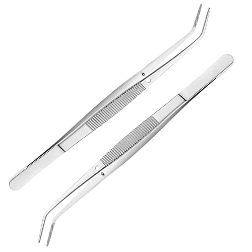 Pinzette Medizinisch Edelstahl Pinzette Gebogen 2 Stück 15,5cm Schräge Pinzette Spitz Pinzette, Präzisionspinzette für Wasserhaustiere, Korallen, Basteln, Kochen, Reparatur von guangyuan