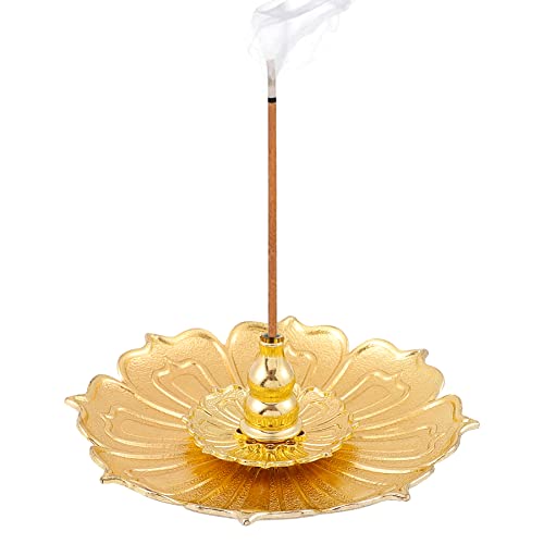 Räucherstäbchenhalter Lotus Ash Catcher Räucherstäbchen Halter Golden Weihrauchbehälter Set Räuchergefäß Platte mit Abnehmbarem Aschefänger Lotus Weihrauchbrenner für Yoga Teehaus von guangyuan