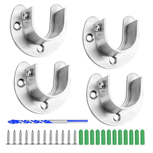 4 Stück kleiderstangen halterung Kleiderstange Rundrohr Halterung Edelstahl Kleiderschrank U-förmige Flansch Holder Spurstangenkopf mit Schrauben für Garderobenhalterung Duschvorhangstange (Silber) von guangyuan