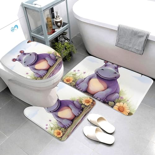 3-Teiliges Badteppich-Set Schmetterlings- Und Nilpferd-Druck Anti-Rutsch U-Förmigen Contour Matte Wasserabsorbierend Wc-Deckelbezug Dekorative Badezimmer Teppiche Set 3 Stück 3-Teiliges Badteppich-Set Schmetterlings- Und Nilpferd-Druck Anti-Rutsch U-Förmigen Contour Matte Wasserabsorbierend Wc-Deckelbezug Dekorative Badezimmer Teppiche Set 3 Stück von guangzhoushenqinshangmaoyouxiangongsi