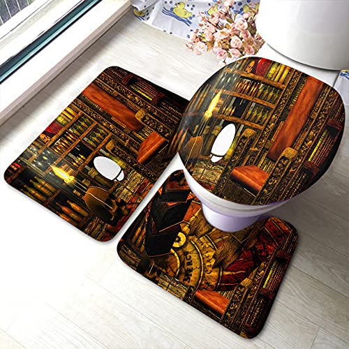 3-Teiliges Badteppich-Set Zaubererzimmer, Hexenzimmer, Bücherregal, Alte Bücher Wasserabsorbierend Kontur Badteppich Weiche Wc-Deckelabdeckung Dekorative Badematte 3-TLG von guangzhoushenqinshangmaoyouxiangongsi
