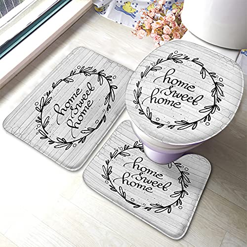 Badezimmer Teppiche Set 3 Stück Home Sweet Home Dekorative Weiße Muster Waschbar Konturmatte Dekorative Wc-Deckelabdeckung Langlebige Badematte 3-Tlg von guangzhoushenqinshangmaoyouxiangongsi
