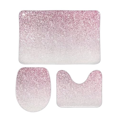 Badteppich-Set 3-Teilig Bokeh Blassrosa Glitzer Weiß Badezimmer Vorleger 3-Teiliges Waschbar Wc Vorleger Set 3 Teilig Weiches Badezimmer-Garnitur Für Dusche Schlafzimmer Badewanne von guangzhoutongyidianzishangwuzhongxingerenduzi