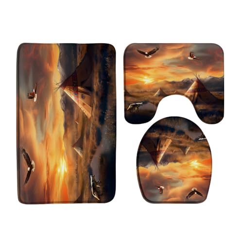 Wc Vorleger Set 3 Teilig Western Tribal Country Tribes Zelt Sonnenuntergang Adler Wolf Sonnenuntergang Berg See Grasland Wildnis Themen Western Badteppich-Set 3-Teilig Weiches Wc Vorleger Set 3 Teilig Western Tribal Country Tribes Zelt Sonnenuntergang Adler Wolf Sonnenuntergang Berg See Grasland Wildnis Themen Western Badteppich-Set 3-Teilig Weiches von guangzhoutongyidianzishangwuzhongxingerenduzi