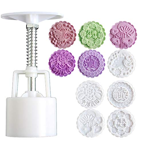 125g Mooncake Mould Press Mit 5 Briefmarken, Kuchen Mond Kuchenform Cookie Presse Cutter Form, Mondkuchen Kekse Kuchen DIY, Backform-Handpress-Set von guanjunLI