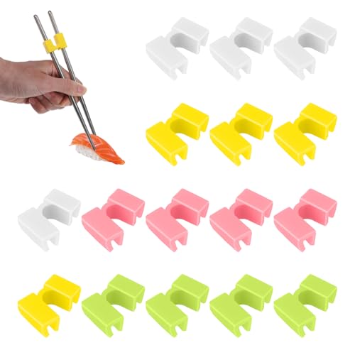 Guduling 16 Stück Stäbchen Hilfe,Essstäbchen Helfer,Essstäbchen Helfer Erwachsene,Wiederverwendbare Training Essstäbchens für Erwachsene,Kinder,Anfänger,Trainer oder Lernende (4 Farbe) von guduling