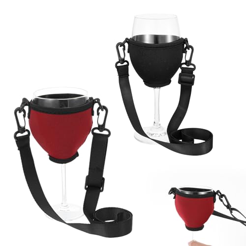 guduling 2 Stück Weinhalter zum Umhängen,Tragbare Weinglas Umhängen,Wine Glass Holder für Party,Hochzeit,Picknick,Festival,Weihnachten,Befreien Sie Ihre Hände,Schwarz & Rotwein von guduling