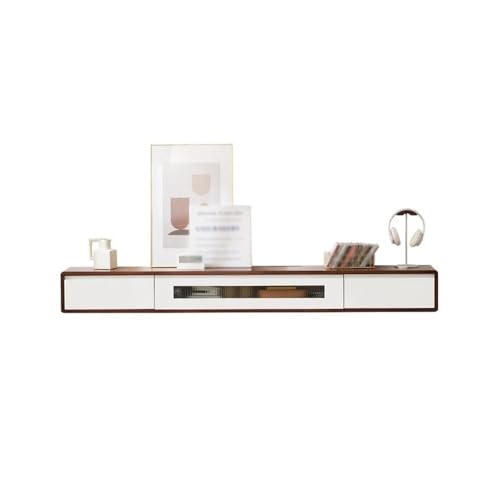 guiling-1986 Hängend TV Board Schwebender TV-Ständer, wandmontierter TV-Schrank, schwebende Regale mit Glastür und Schubladen Schwebende TV Konsole(Weiß,Klein) von guiling-1986