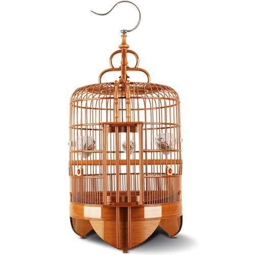 guiling-1986 Vogelkäfig Handgemachter Vogelkäfig aus Bambus, rund, chinesischer Stil, mit Haken for Aufhängen, Stare, Retro-Design Vogelhaus(Groß) von guiling-1986