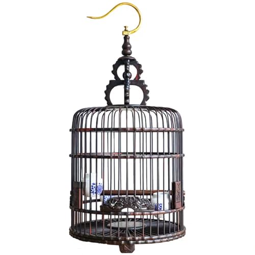 guiling-1986 Vogelkäfig Vogelkäfig aus Holz, rund, mit Haken, tragbar for Ausgehen, Geschnitzte Vogelkäfigtaschen, Unzertrennliche und Zaunkönige Vogelhaus(Klein) von guiling-1986