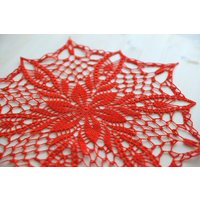 Große Orange Doily, 47 cm, Tischdecke, Häkeldolie, Häkeltuch, Häkeldekor, Orangefarbenes Dekor, Hymge Zu Hause, Schäbig, Vintage Spitze, Hom von gull808