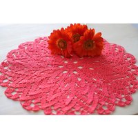 Rosa Häkeln Doily, 41 cm, Häkeldekor, Heimat, Hygge, Schäbig, Spitze, Jahrgang, Boho, Geschenk, Zu Hause, Tischtuch, Tischläufer, Tischtopper, Rose von gull808