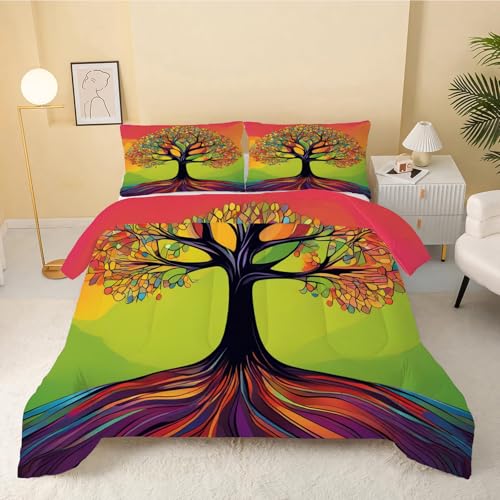 Bettdecke 240x220 bunt, Baum Bettdecke Ohne Bezug, 4 Jahreszeiten Bettdecke Wende 240GSM, Warme Weiche Bettdecken Ganzjahresdecke Waschbar Steppdecke 240x220 cm mit 2 Kissenbezug 80x80cm von guluzai