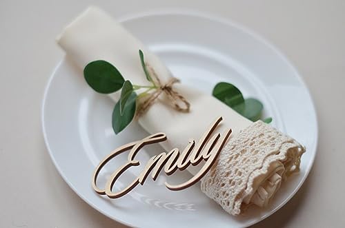 gume Personalisierte Hochzeit Tischkarten Tischdekoration, personalisierte Holz Namen Ort, Gastnamen Tags Hochzeit Tischdekoration (1 Stück, W01-W) von gume