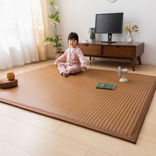 Japanische Futon-Matratze, faltbare Tatami-Matte, Eisrattan-Matten, tragbare Isomatte, aufrollbare Bodenmatratze, Nickerchenmatten, Bambusmatten for das Schlafzimmer zu Hause(Dark brown,200X220cm) von guoiooi