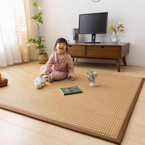 Japanische Futon-Matratze, faltbare Tatami-Matte, Eisrattan-Matten, tragbare Isomatte, aufrollbare Bodenmatratze, Nickerchenmatten, Bambusmatten for das Schlafzimmer zu Hause(Light brown,200x200cm) von guoiooi