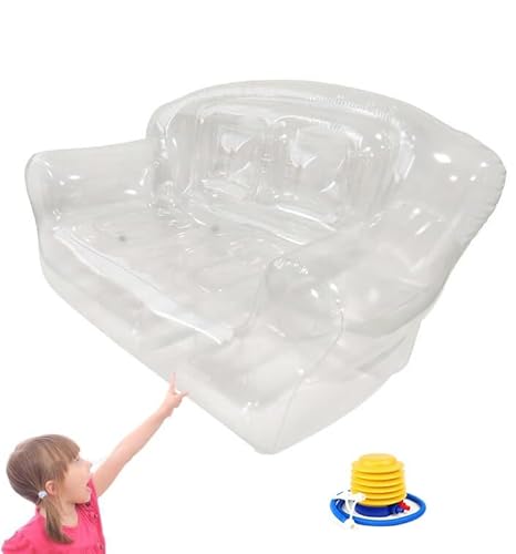Transparente klare aufblasbare Sofa Double Person PVC Sofa Blow Up Couch Sitzsack Lazy Sofa Stuhl Lounger for Erwachsene Teenager Mädchen (Color : Clear, Size : 71x35x37inch) von guoiooi