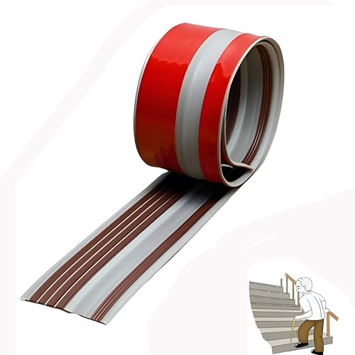 Treppenkantenschutz aus Vinyl-Gummi mit im Dunkeln leuchtendem Streifen, selbstklebendes Treppenkantenschutzband for den Innen- und Außenbereich, Stufenleiste for Treppenstufen(Brown,86.6in/2.2m) von guoiooi
