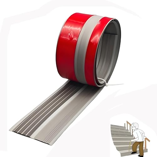 Treppenkantenschutz aus Vinyl-Gummi mit im Dunkeln leuchtendem Streifen, selbstklebendes Treppenkantenschutzband for den Innen- und Außenbereich, Stufenleiste for Treppenstufen(Gray,55in/1.4m) von guoiooi
