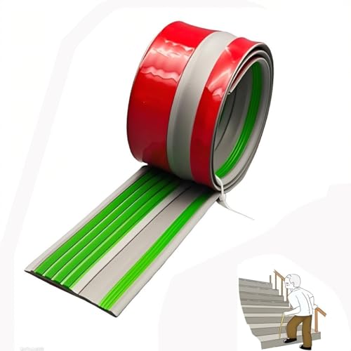 Treppenkantenschutz aus Vinyl-Gummi mit im Dunkeln leuchtendem Streifen, selbstklebendes Treppenkantenschutzband for den Innen- und Außenbereich, Stufenleiste for Treppenstufen(Green,86.6in/2.2m) von guoiooi