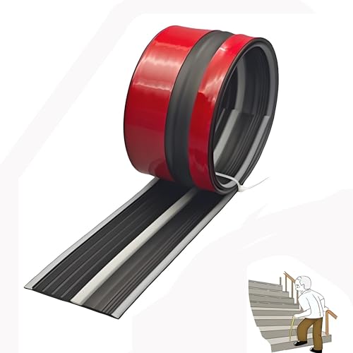 Treppenkantenschutz aus Vinyl-Gummi mit im Dunkeln leuchtendem Streifen, selbstklebendes Treppenkantenschutzband for den Innen- und Außenbereich, Stufenleiste for Treppenstufen(Noir,55in/1.4m) von guoiooi