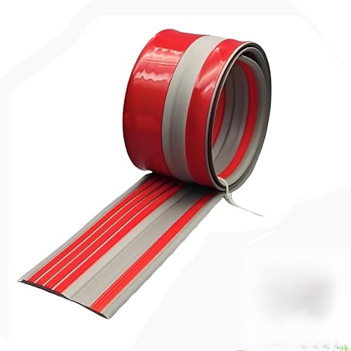 Treppenkantenschutz aus Vinyl-Gummi mit im Dunkeln leuchtendem Streifen, selbstklebendes Treppenkantenschutzband for den Innen- und Außenbereich, Stufenleiste for Treppenstufen(Red,82.7in/2.1m) von guoiooi