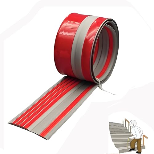 Treppenkantenschutz aus Vinyl-Gummi mit im Dunkeln leuchtendem Streifen, selbstklebendes Treppenkantenschutzband for den Innen- und Außenbereich, Stufenleiste for Treppenstufen(Red,86.6in/2.2m) von guoiooi