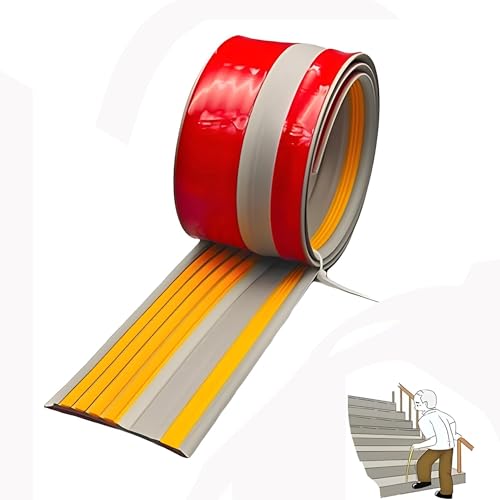 Treppenkantenschutz aus Vinyl-Gummi mit im Dunkeln leuchtendem Streifen, selbstklebendes Treppenkantenschutzband for den Innen- und Außenbereich, Stufenleiste for Treppenstufen(Yellow,250in/6.35m) von guoiooi