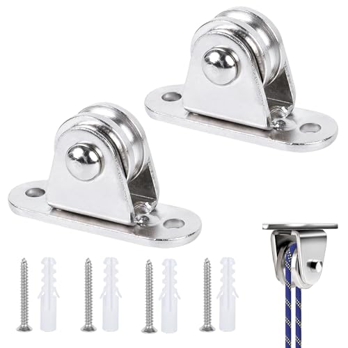 2 Stück Metall Umlenkrollen, Stehblock Flaschenzug, Umlenkrolle mit Duplex-Lager, Seilrolle mit Kugellagern, Mit 8 Schrauben und 8 weißen Kunststoffhülsen für Wäscheleine, Fitness 2 Stück Metall Umlenkrollen, Stehblock Flaschenzug, Umlenkrolle mit Duplex-Lager, Seilrolle mit Kugellagern, Mit 8 Schrauben und 8 weißen Kunststoffhülsen für Wäscheleine, Fitness von gvivej