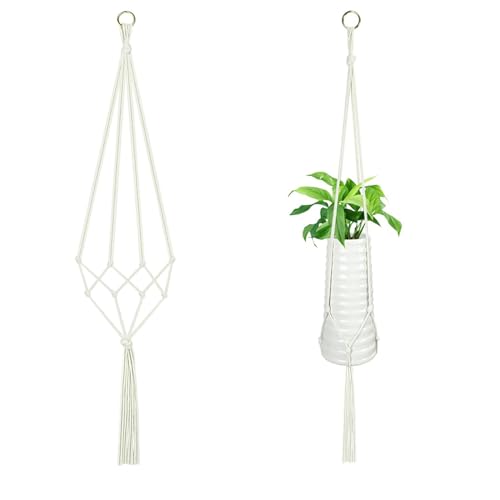 2er Set Makramee Blumenampel, Blumenampel hängend Innen, Hängeampel für Pflanzen, Boho Deko Baumwollseil für Blumen, Balkone Wanddekoration, 105 cm von gvivej