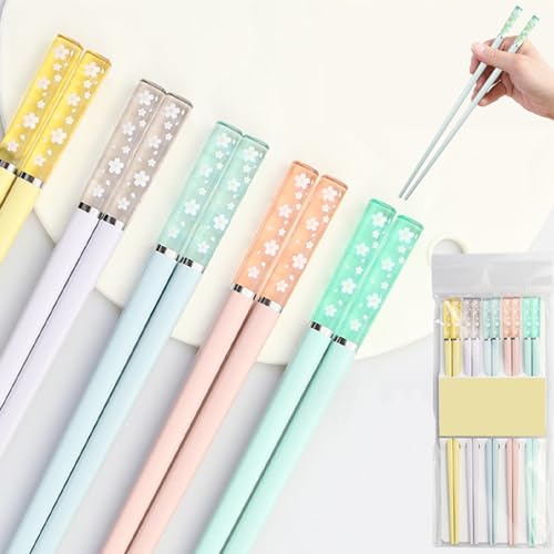 5 Paar Stäbchen zum Essen,Sushi Chopsticks 24cm Sakura Bernstein,Essstäbchen,Chinesische Stäbchen,Fiberglas Rutschfeste pülmaschinenfest Wiederverwendbar von gvivej