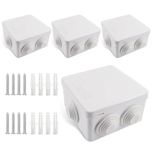 Anschlussdose Wasserdicht IP65, 4 Stück 85 x 85 x 50 mm Wasserdichte Abzweigdose, Elektrische Abzweigdose, Verteilerdose Aufputz Kunststoff, Steckerverschraubung mit Schraube für Innen & Außen, Weiß von gvivej
