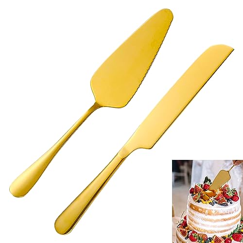 Hochzeitstortenmesser- und Server-Set, vergoldetes Edelstahl Kuchenschneideset für die Hochzeit Enthält Tortenausstecher und Tortenheber, perfekt für Hochzeit,Geburtstag,Partys,Brautparty(Gold) von gvivej