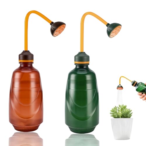 Klein Gießbrause Ballbrause, 2 Stück Gießkanne klein für Keimlinge, 450 ml Mini Gießkanne, Gießkanne, Softsprüher für Kleine Pflanzen Stecklinge Blumen Setzlinge (Braun+Grün) von gvivej