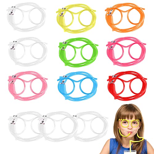 Neuheit Brille Strohhalm, 12 pcs Strohhalm Brille, Wiederverwendbare Strohhalm Brille, Flexible Mehrfarbige Strohhalme, 8 Farben Für Geburtstagsfeiern und Familienfeiern von gvivej