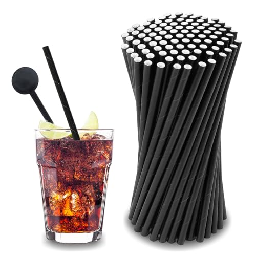 Papierstrohhalme, 100 Stück Strohhalme Papier (Durchmesser 6 mm 19,7 cm), Einfarbige Strohhalme, Geeignet für Cocktails, Kaffee und Feiern, Longdrink-Partys (Schwarz) von gvivej