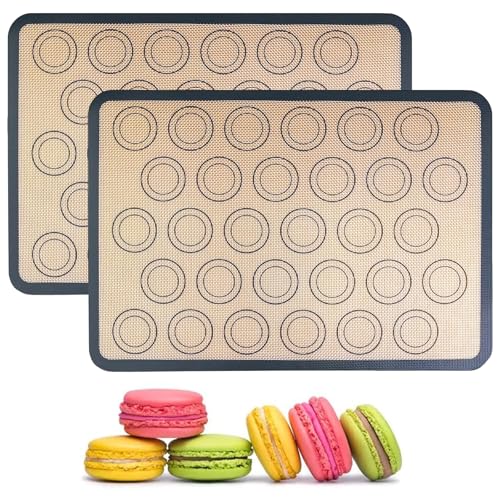Silikon Macarons, 2 Stücke Backmatte Backset,Backmatte backsetUtschfeste Backunterlage Antihafte Wiederverwendbar, für Makronen Kekse Brot, Pizza Matte (Grau) von gvivej