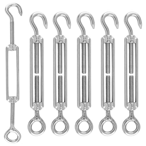 Spannschloss Seilspanner 6 Stück, 304 Edelstahl Verstellbare, M6 OC Spannschloss Haken, Spannhaken für Sonnensegel, Seil, Oder Wäscheleine zu Spannen (Silber) von gvivej