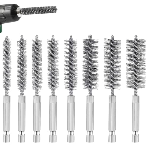 Stahlbürste, 8 Stück Zylinder Drahtbürste, 8 Größen Heizkesselbürste, (8mm, 9mm, 10mm, 11mm, 13mm, 15mm, 17mm, 19mm) für die Reinigung von Zylindern, Rohren verwendet werden von gvivej