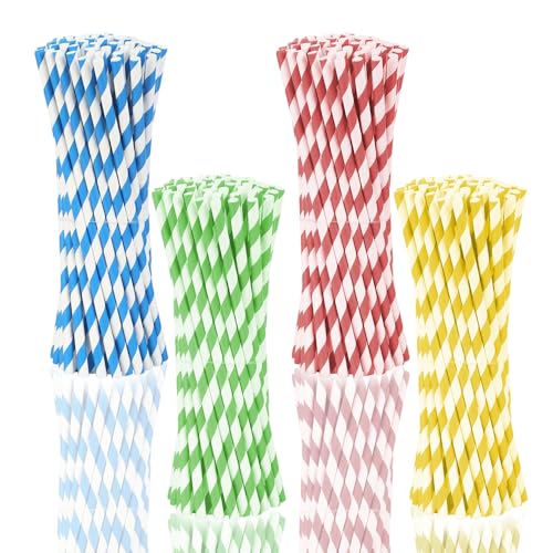 Strohhalme Papier, 300 Stück Strohhalm, Bunte Papierstrohhalme, Striped Paper Drinking Straws, Party Papierstrohhalme für Cocktails, Kaffee oder Saft von gvivej