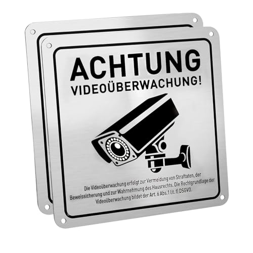 Videoüberwachung Schild, 2 Stück Videoüberwachung Schild Aluminium mit DSGVO Hinweis, mit Selbstklebend, für Überwachungskamera Oder Kamera Attrappe von gvivej