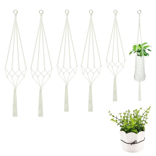 gvivej 6er Set Makramee Blumenampel, Blumenampel hängend Innen, Hängeampel für Pflanzen, Boho Deko Baumwollseil für Blumen, Balkone Wanddekoration, 90/105/122 cm von gvivej