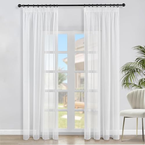 gvivej Gardine aus Voile, 2er Set Weiß Scheibengardine, Transparente Gardine Polyester, 140 x 230 cm mit Kräuselband für Wohnzimmer Schlafzimmer von gvivej